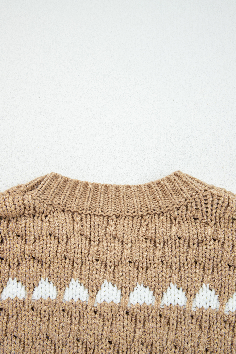 Pale Khaki Contrast Detail Textured Knit Puff Sleeve Baggy Sweater - loveforevers