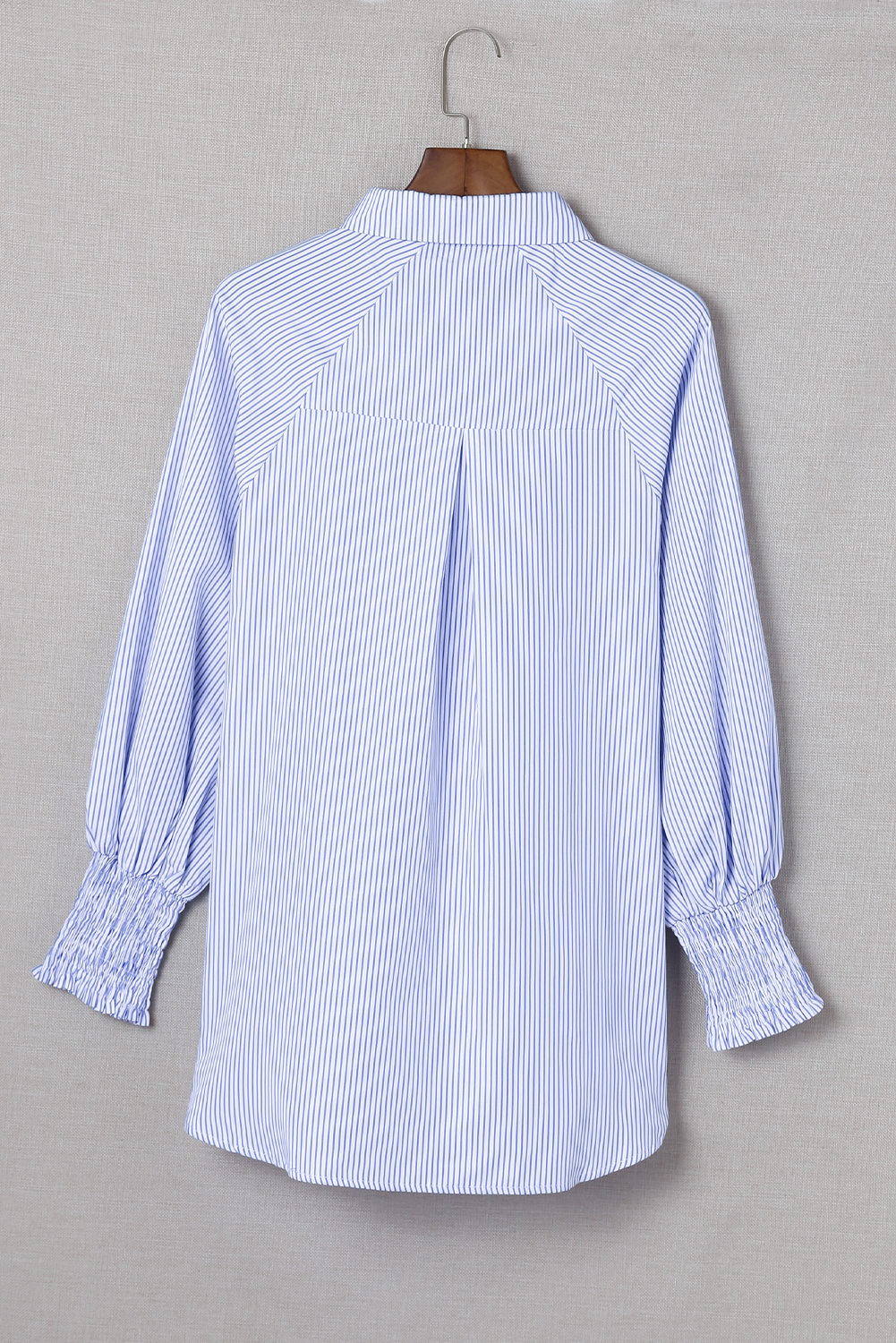 Red Stripe Smocked Cuffed Striped Boyfriend Shirt with Pocket - loveforevers