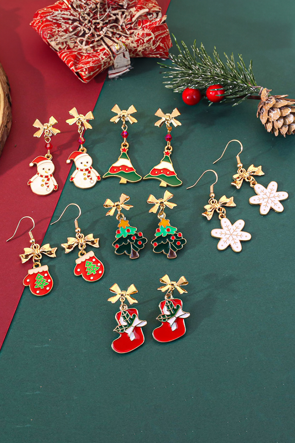 Gold Plated Bow Christmas Gloves Hook Dangle Earrings - loveforevers
