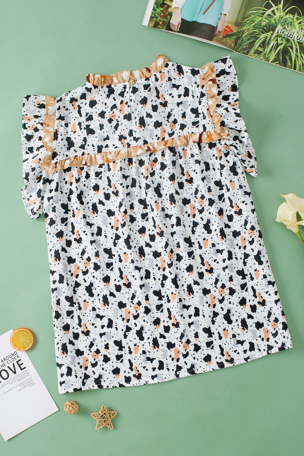White Frilly Trim Leopard Animal Spots Blouse - loveforevers