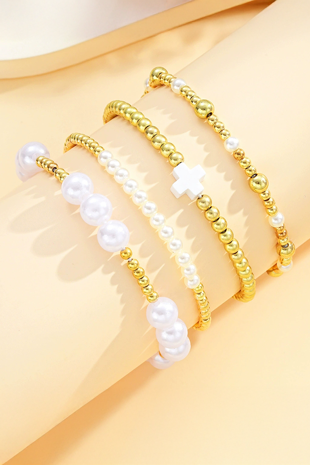 Gold Pearl Plated Alloy Multi Layer Stretch Bracelet - loveforevers