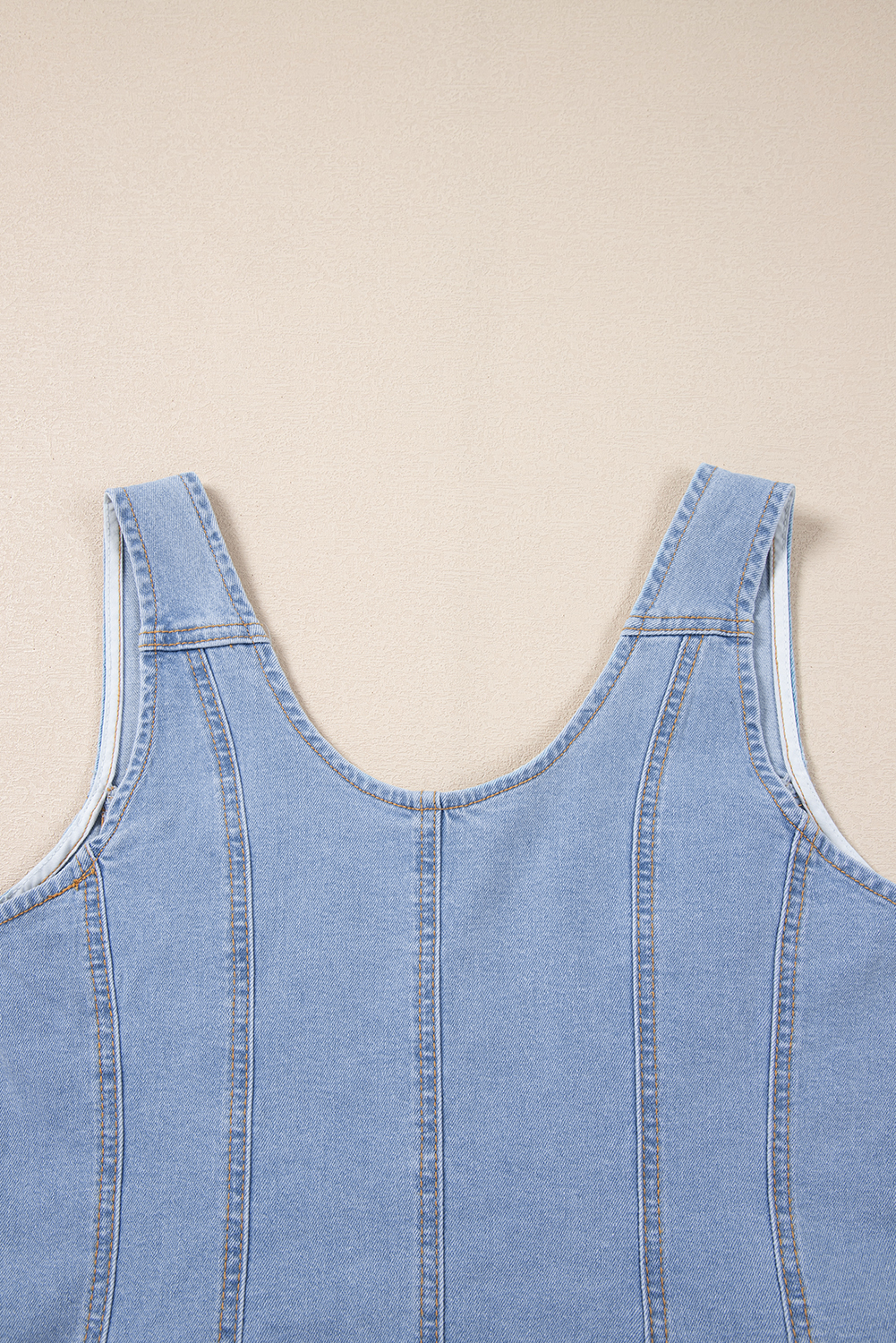 Beau Blue Light Wash Denim Buttoned Front Chest Pockets Sleeveless Slim Mini Dress - loveforevers
