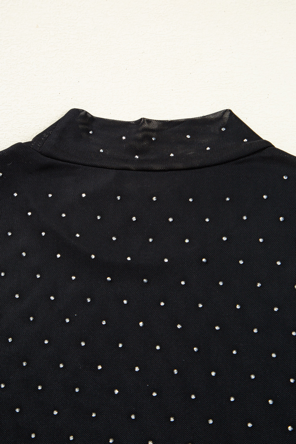 Black Rhinestone Embellished Mesh Long Sleeve Top - loveforevers