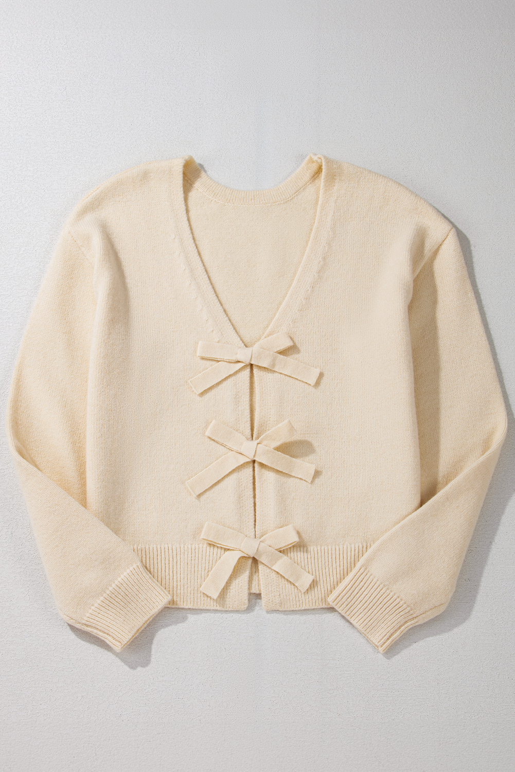 Jet Stream Bowknot Front Loose V Neck Knitted Cardigan - loveforevers
