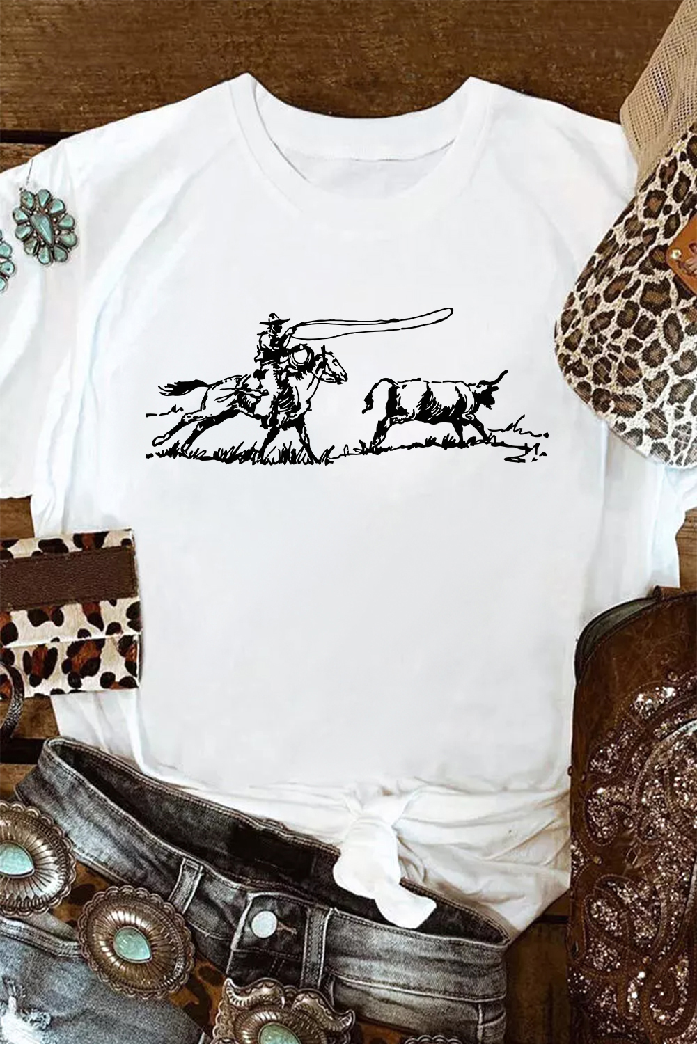 White Western Rodeo Graphic Casual T Shirt - loveforevers