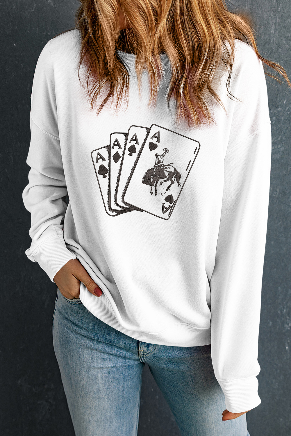 White Ace Card Cowboy Graphic Trendy Sweatshirt - loveforevers