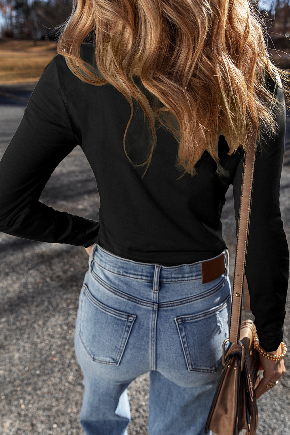 Pale Khaki Long Sleeve Buttons V Neck Slim Fit Top - loveforevers