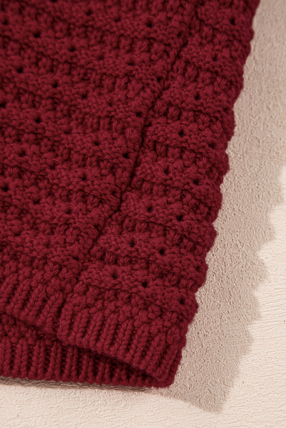 Burgundy Cable Knit Pointelle Slim Fit V Neck Sweater Vest - loveforevers