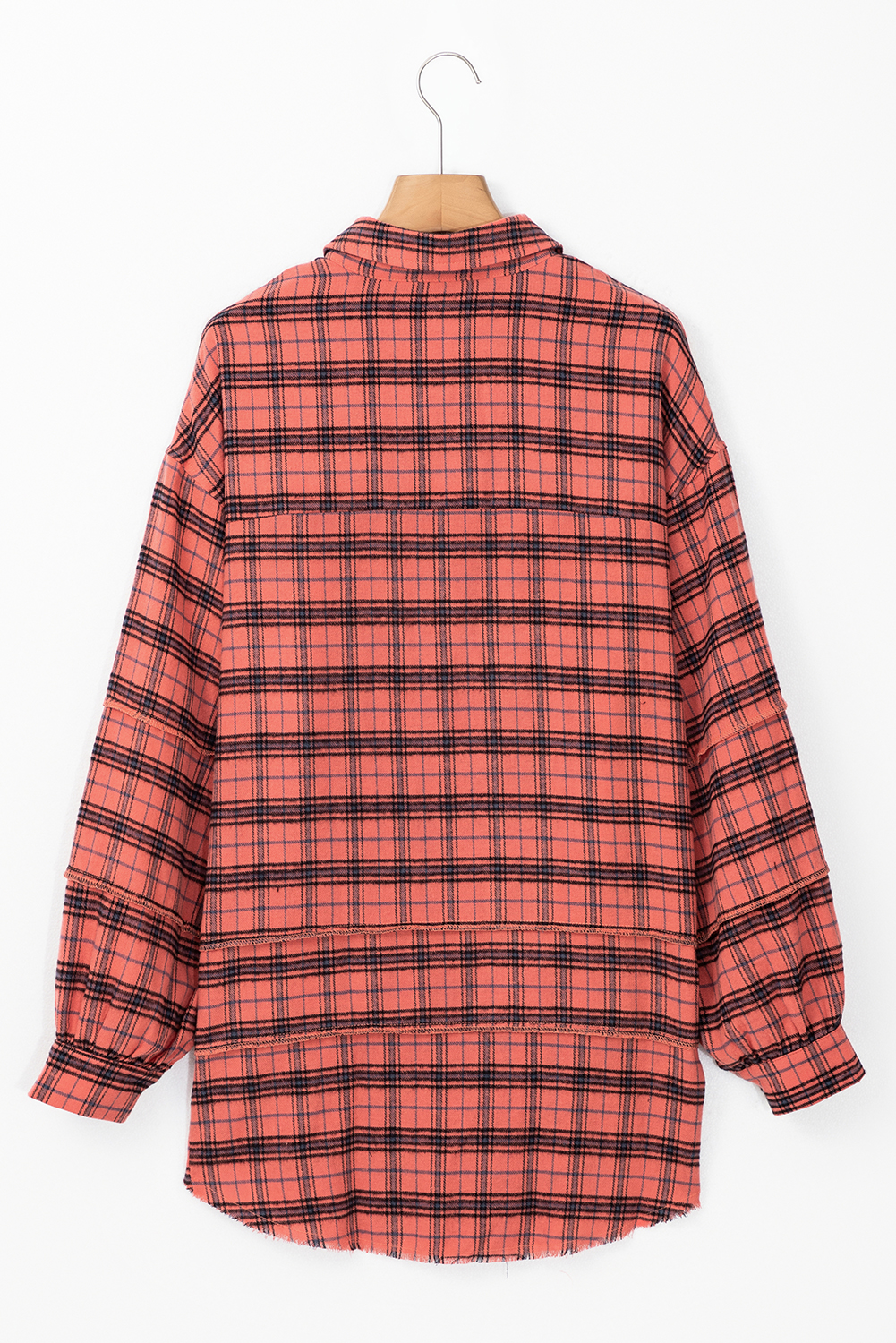 Red Plaid Long Sleeeve Side Split Distressed Hem Shirt - loveforevers