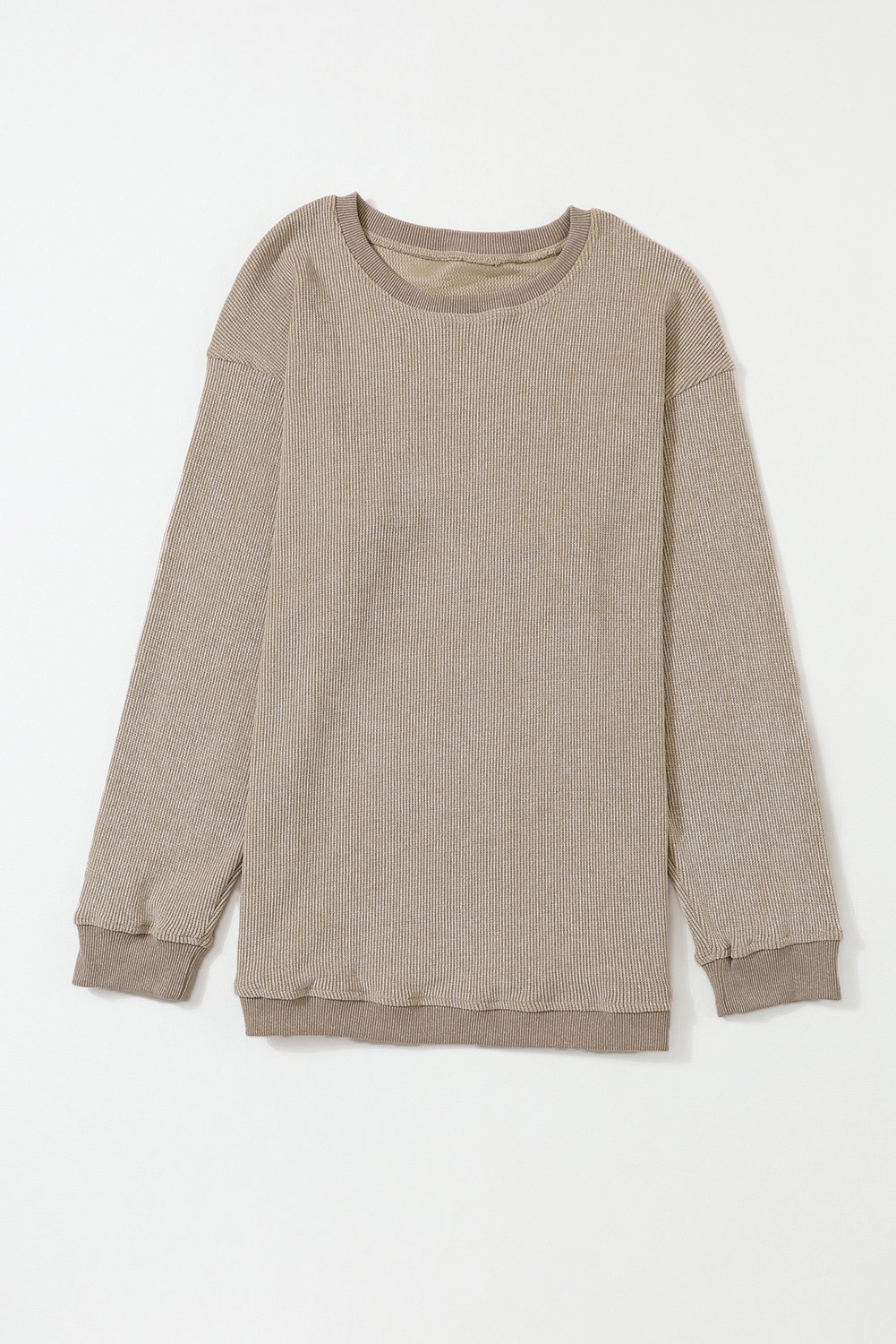 Pink Solid Ribbed Knit Round Neck Pullover Sweatshirt - loveforevers