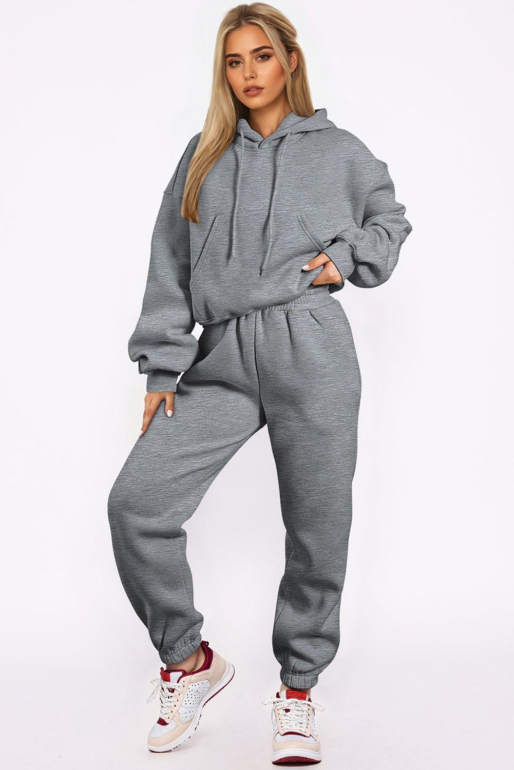 Gray Solid Drop Shoulder Hoodie and Joggers Activewear Set - loveforevers