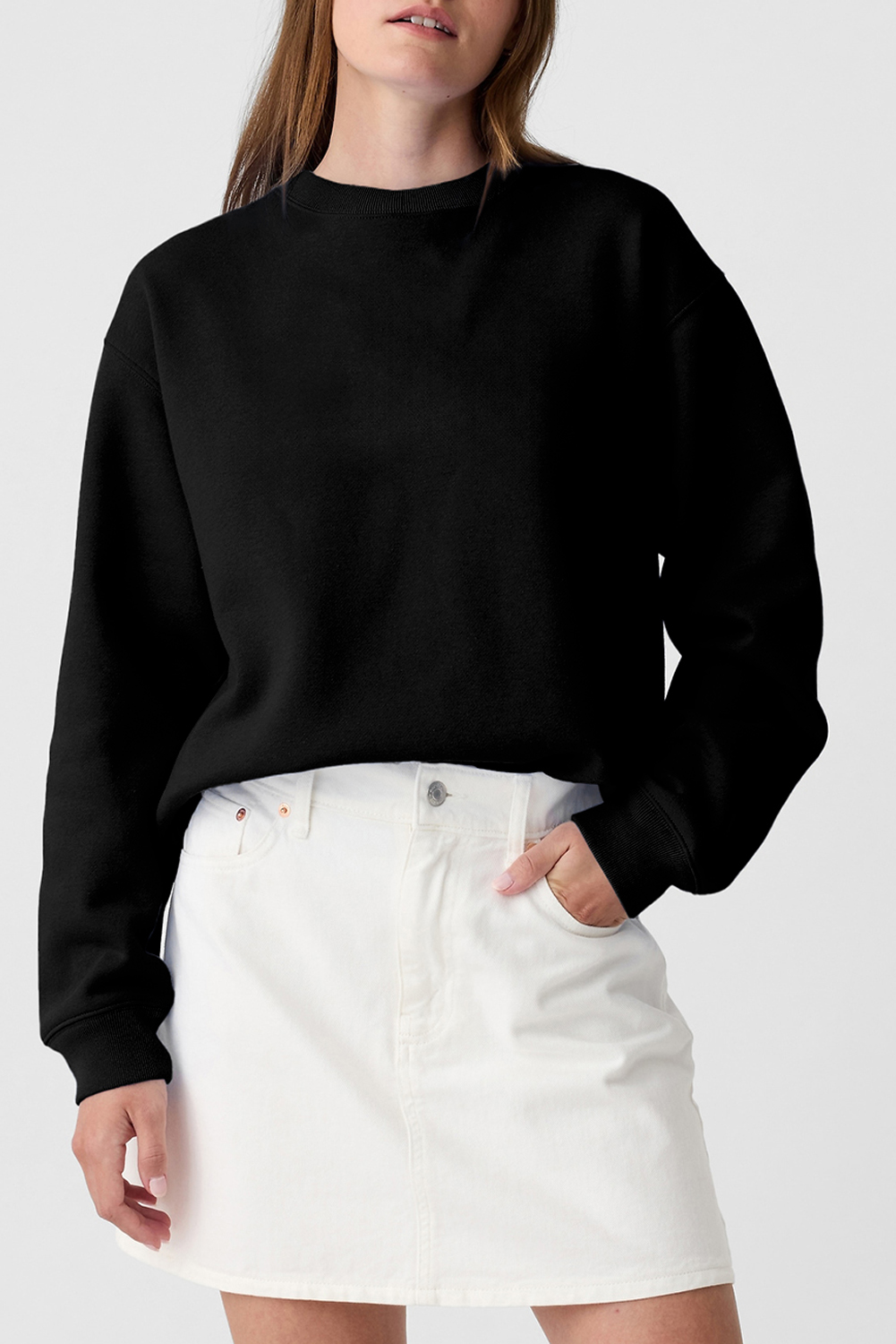 Navy Blue Plain Drop Shoulder Crewneck Pullover Sweatshirt - loveforevers