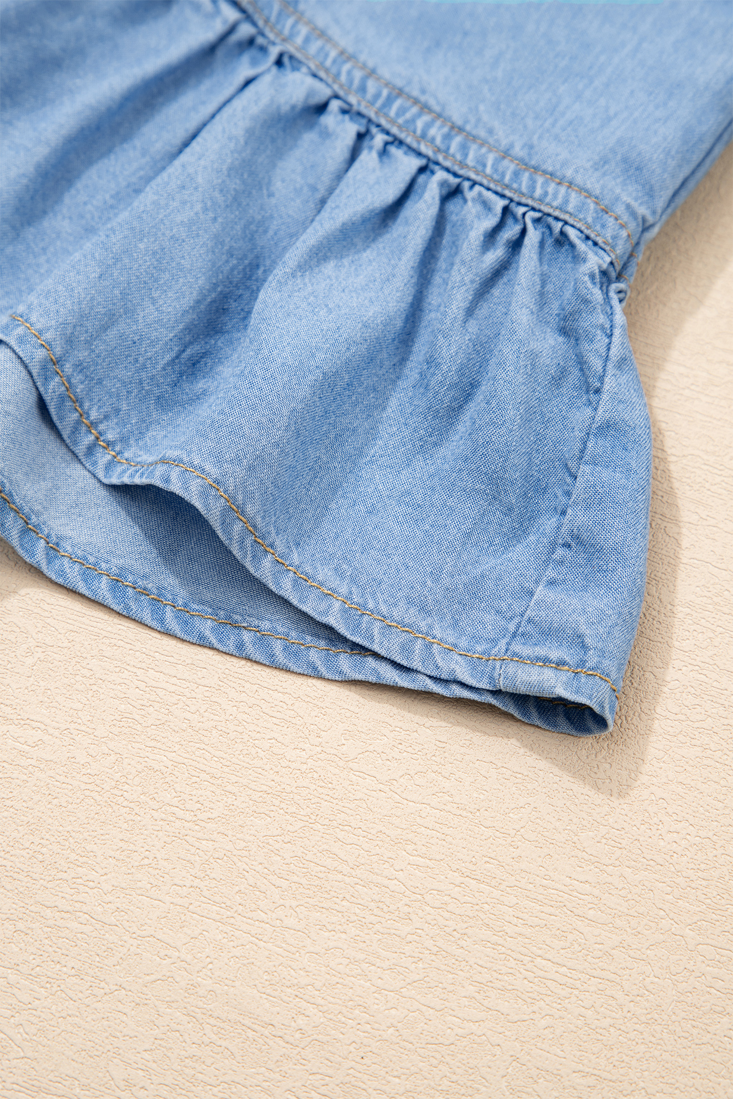 Beau Blue Half Sleeve Button Down Ruffled High Low Chambray Shirt - loveforevers