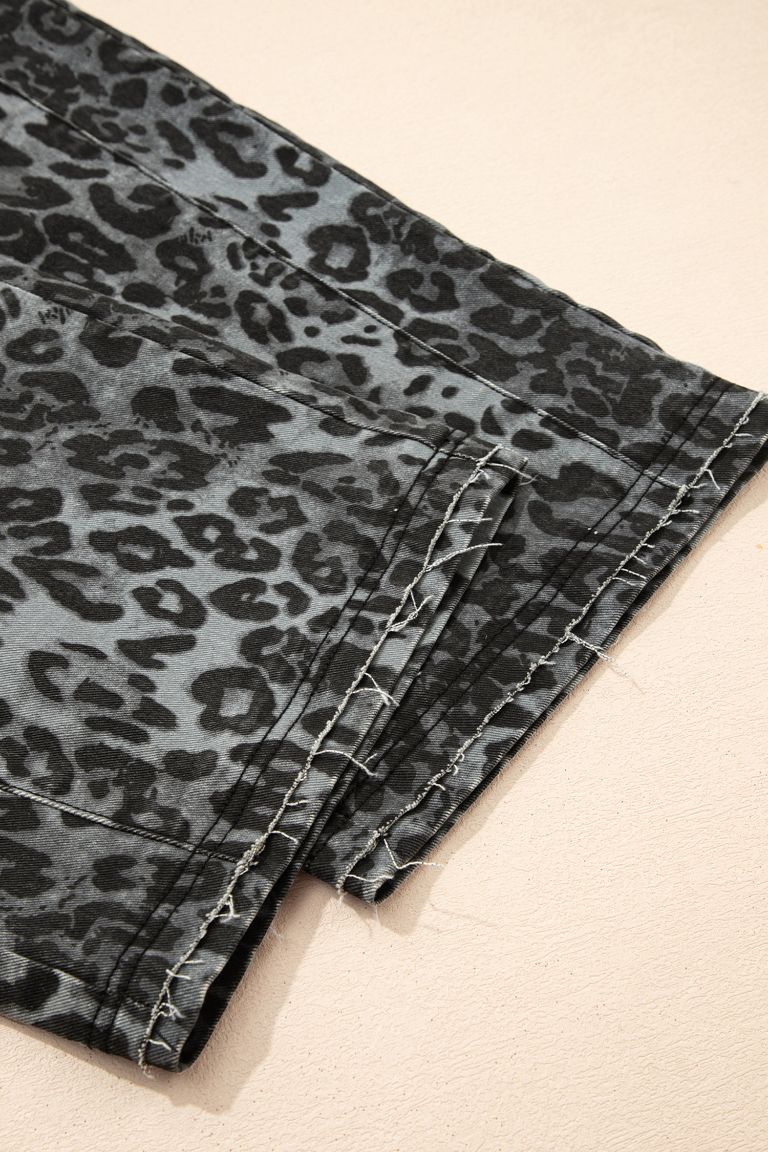Gray Leopard Print Button Adjustable Straps Cropped Loose Denim Overalls - loveforevers