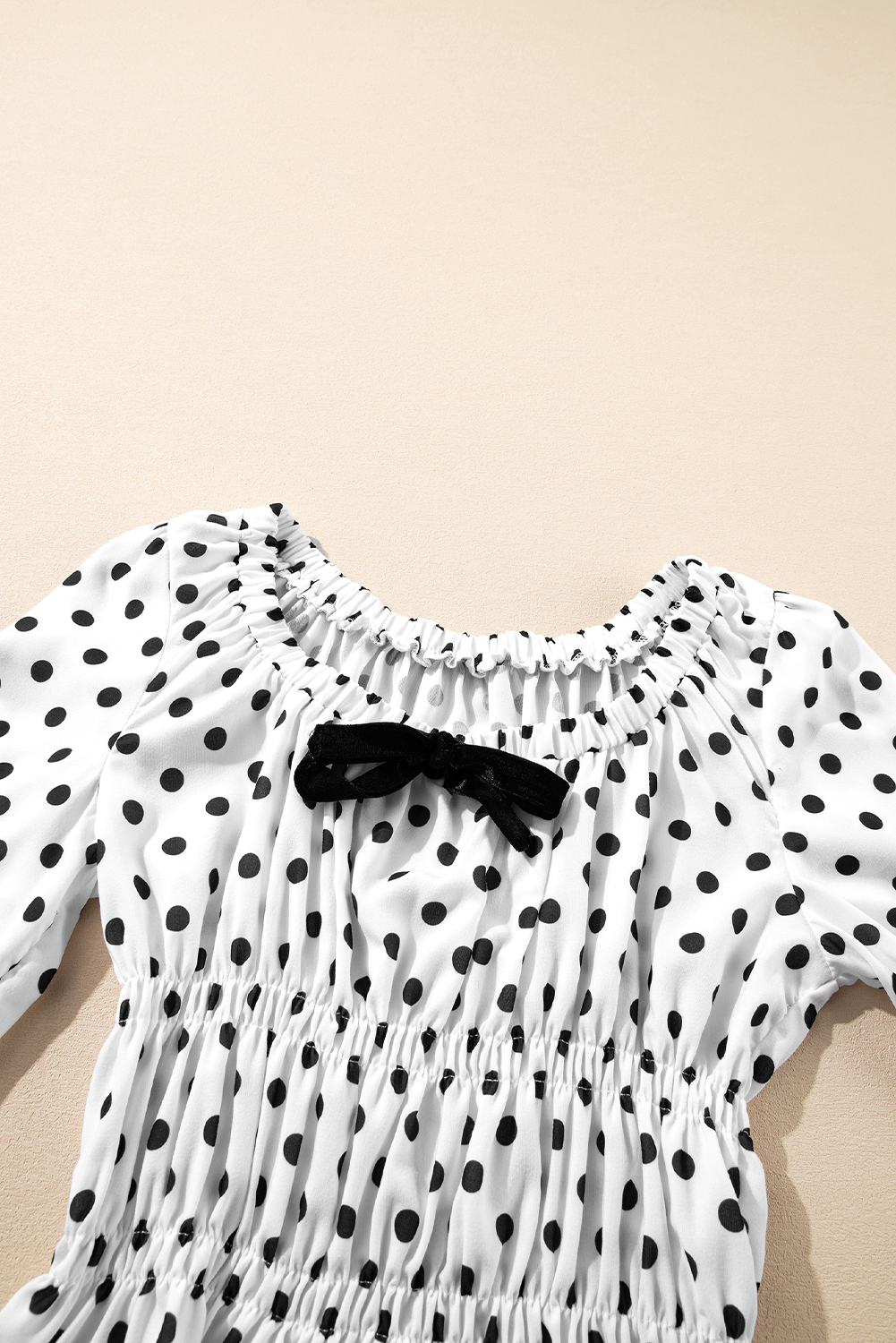 Black Polka Dot Puff Sleeve Bow Square Neck Peplum Top - loveforevers