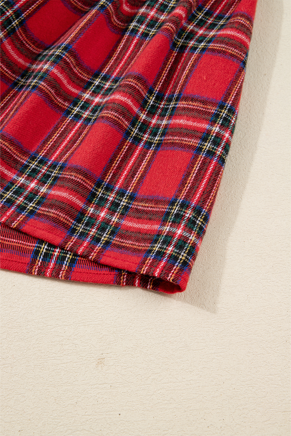 Red Christmas Plaid V Neck 3/4 Sleeve Tie Waist Ruffle Hem Long Dress - loveforevers