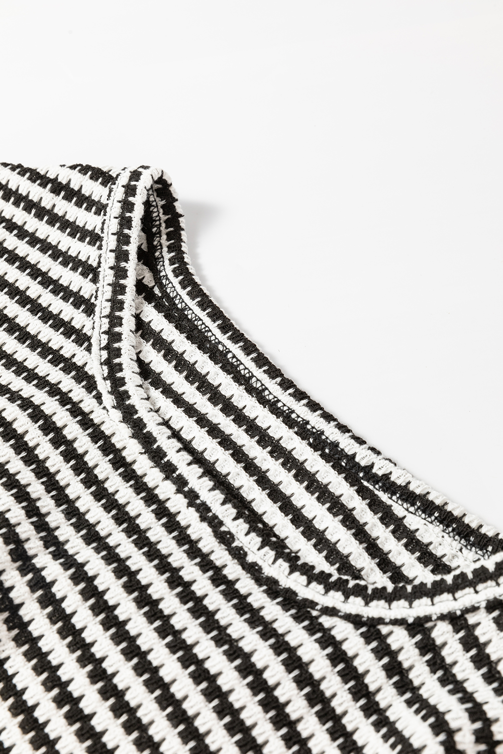 Black Stripe Round Neck Drop Shoulder Long Sleeve Top - loveforevers