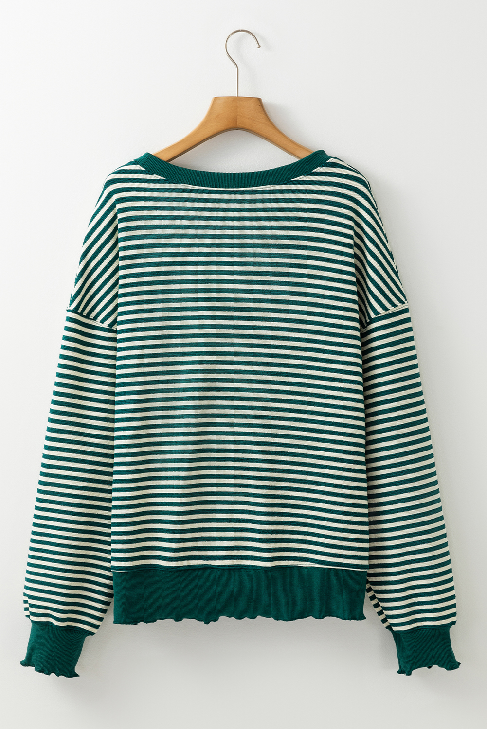 Green Stripe Sequined Clover Drop Shoulder Long Sleeve Casual Top - loveforevers