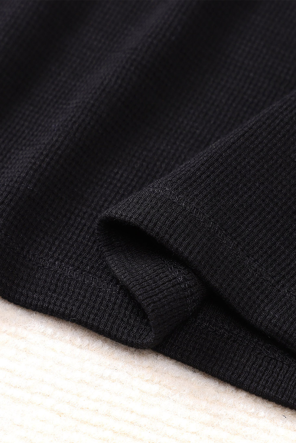 Black Waffle Knit Henley Top - loveforevers