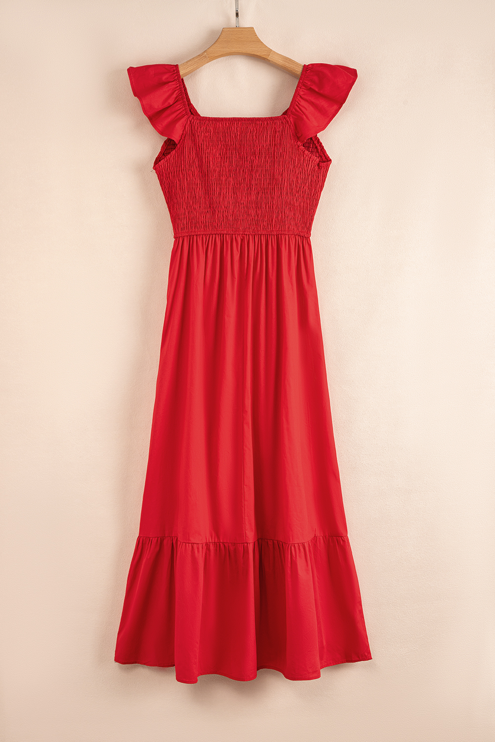 Black V Neck Flutter Sleeve Smocked Bodice High Waist Ruffle Maxi Dress - loveforevers