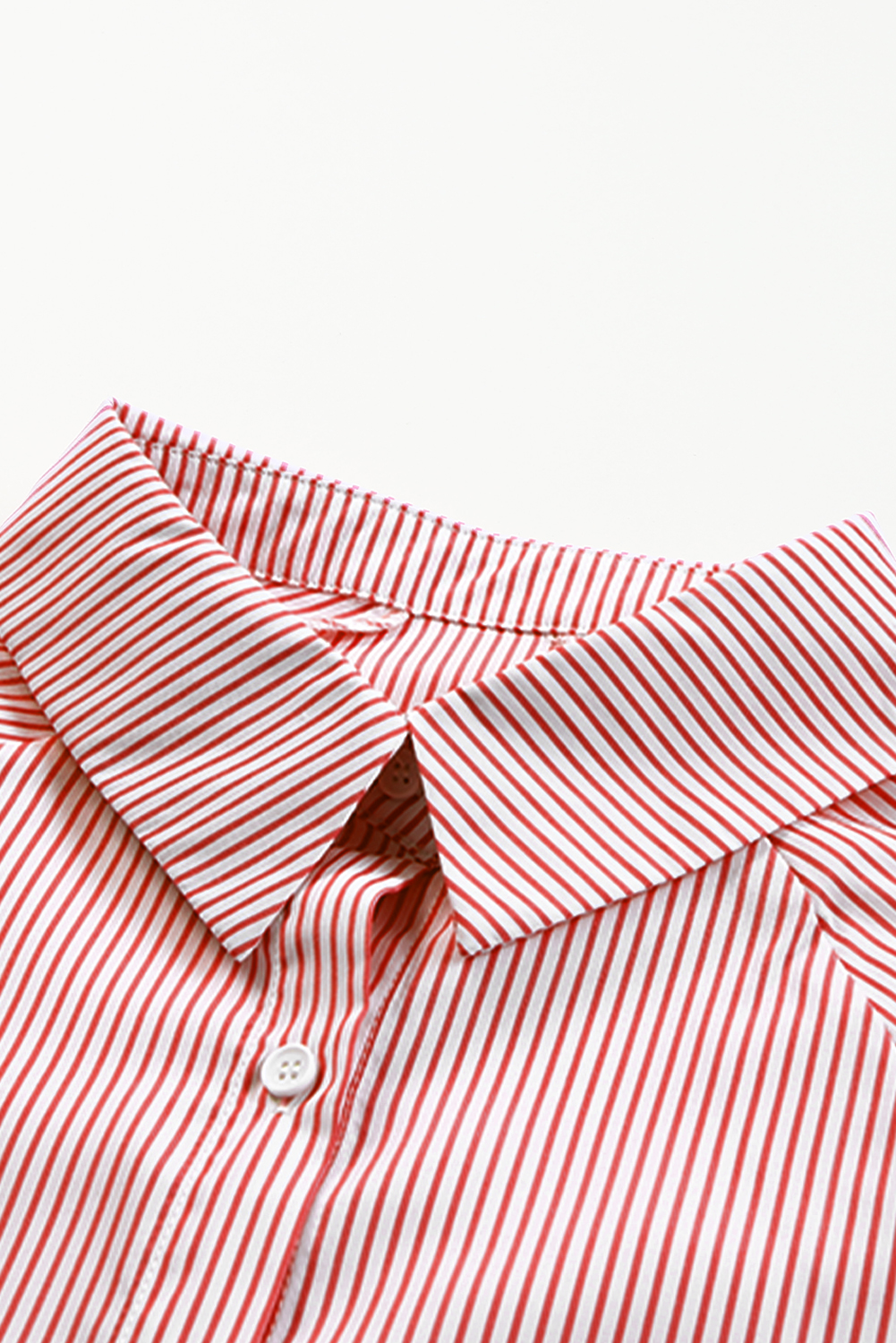 Red Stripe Smocked Cuffed Striped Boyfriend Shirt with Pocket - loveforevers