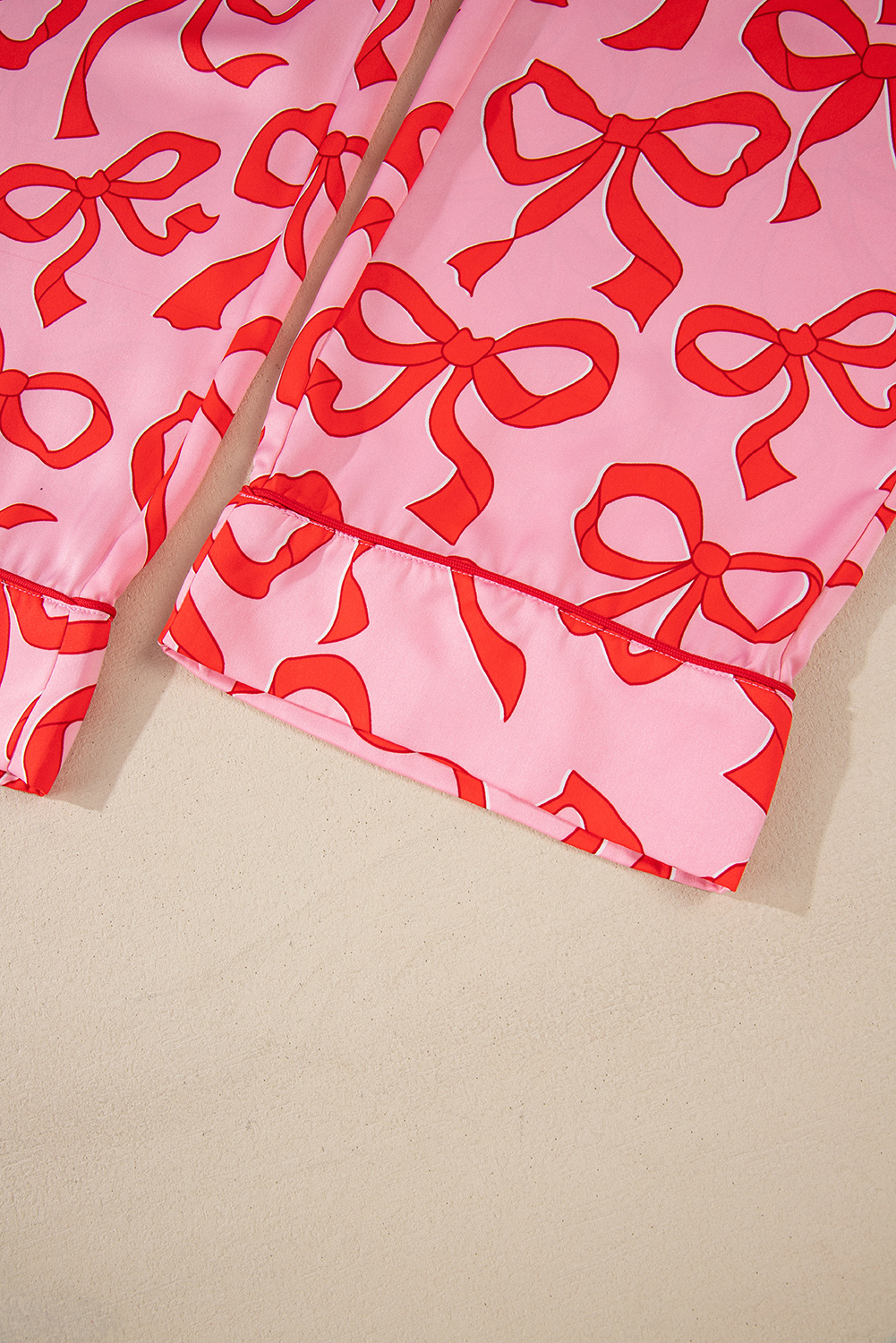 Pink 2pcs Bow Print Shirt Style Long Sleeve Pajama Set - loveforevers