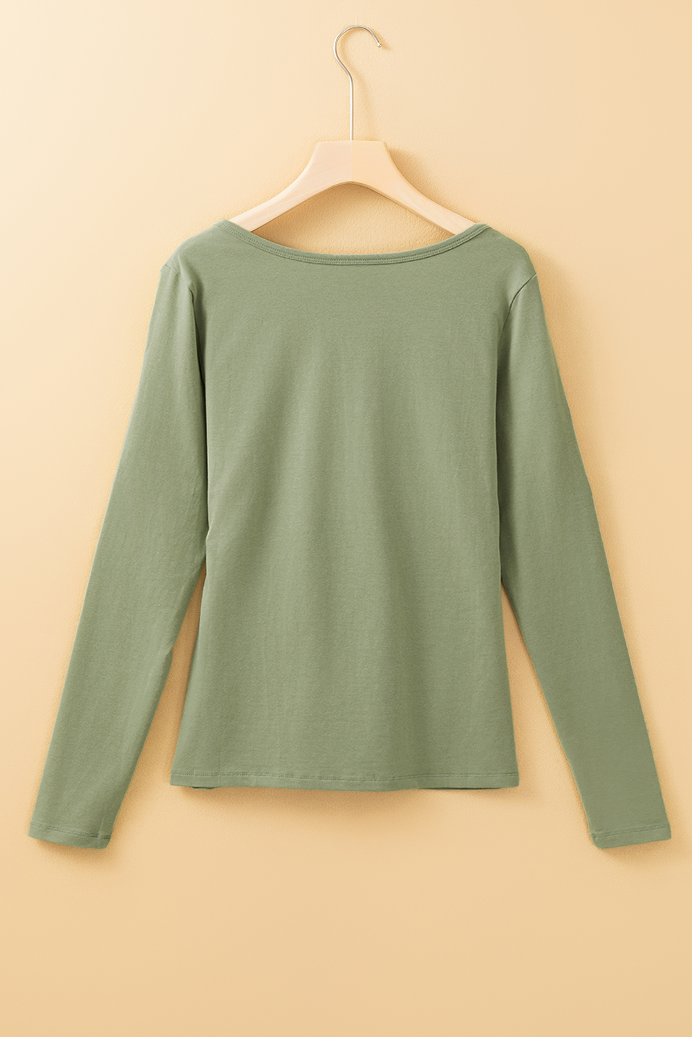 Pale Khaki Long Sleeve Buttons V Neck Slim Fit Top - loveforevers