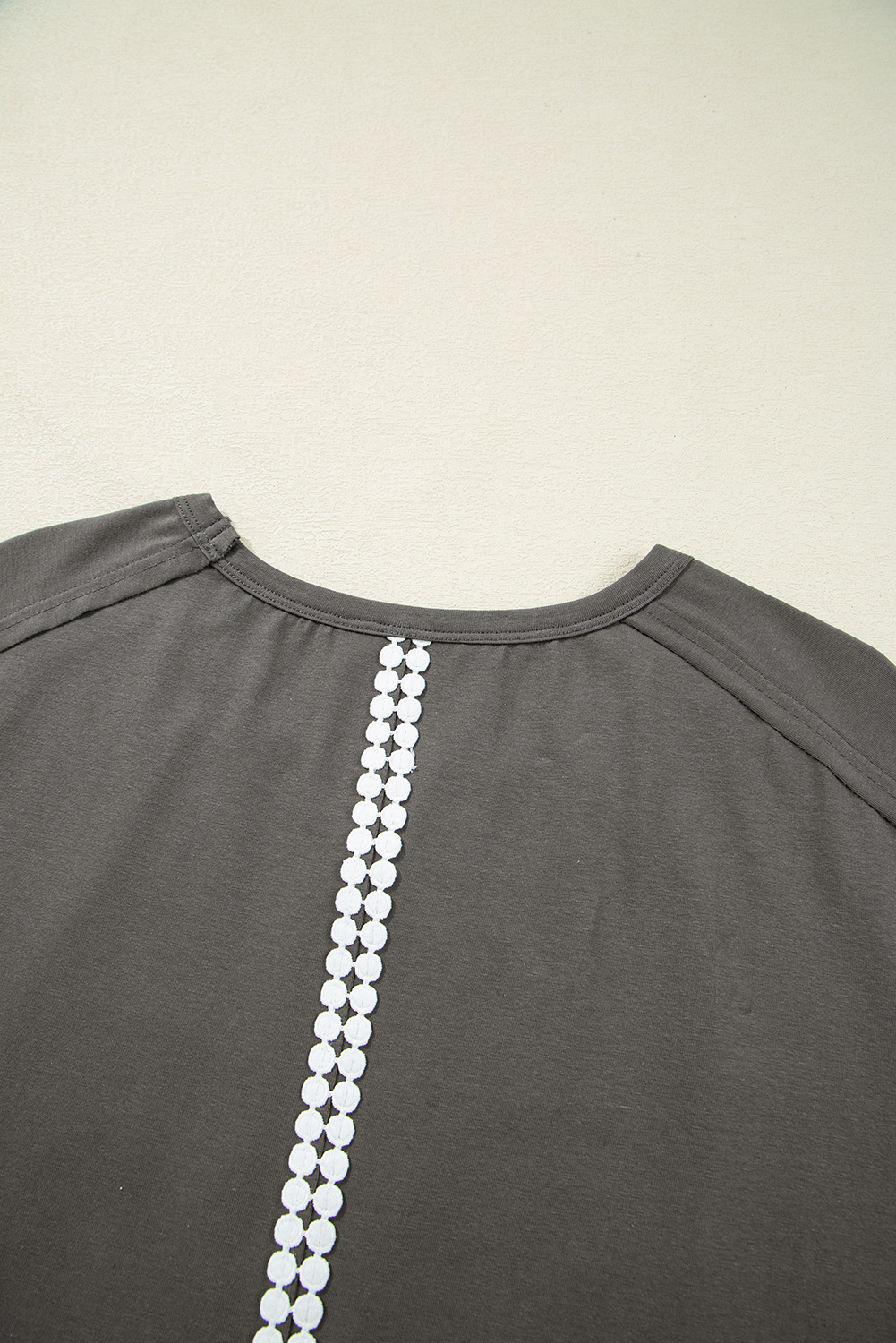 Medium Grey Lace Bow Raw Edge Drop Shoulder Casual T Shirt - loveforevers