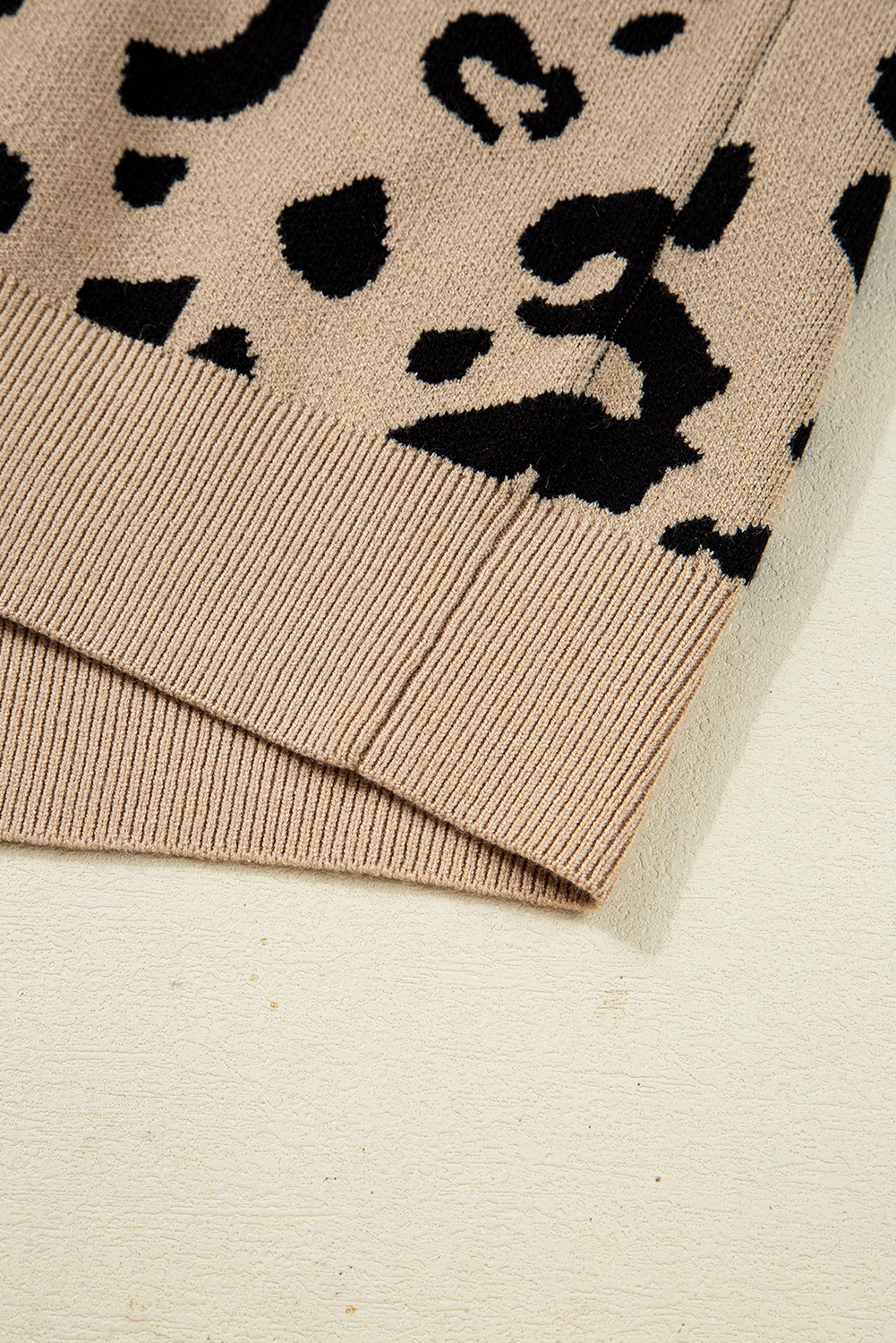 Dearlovers Brown Leopard Pattern Lace Ribbed Detail Button Cuffed Sweater - loveforevers