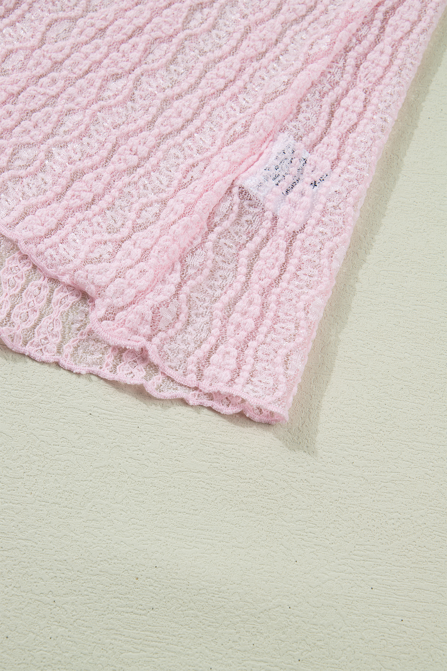 Apricot Flounced Long Sleeve Mock Neck Sheer Lace Top - loveforevers