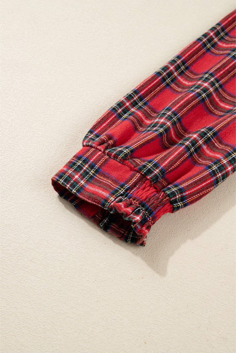 Red Christmas Plaid V Neck 3/4 Sleeve Tie Waist Ruffle Hem Long Dress - loveforevers