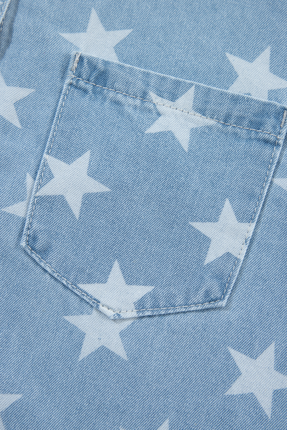 Sky Blue Star Print Light Wash Raw Hem Denim Jacket - loveforevers