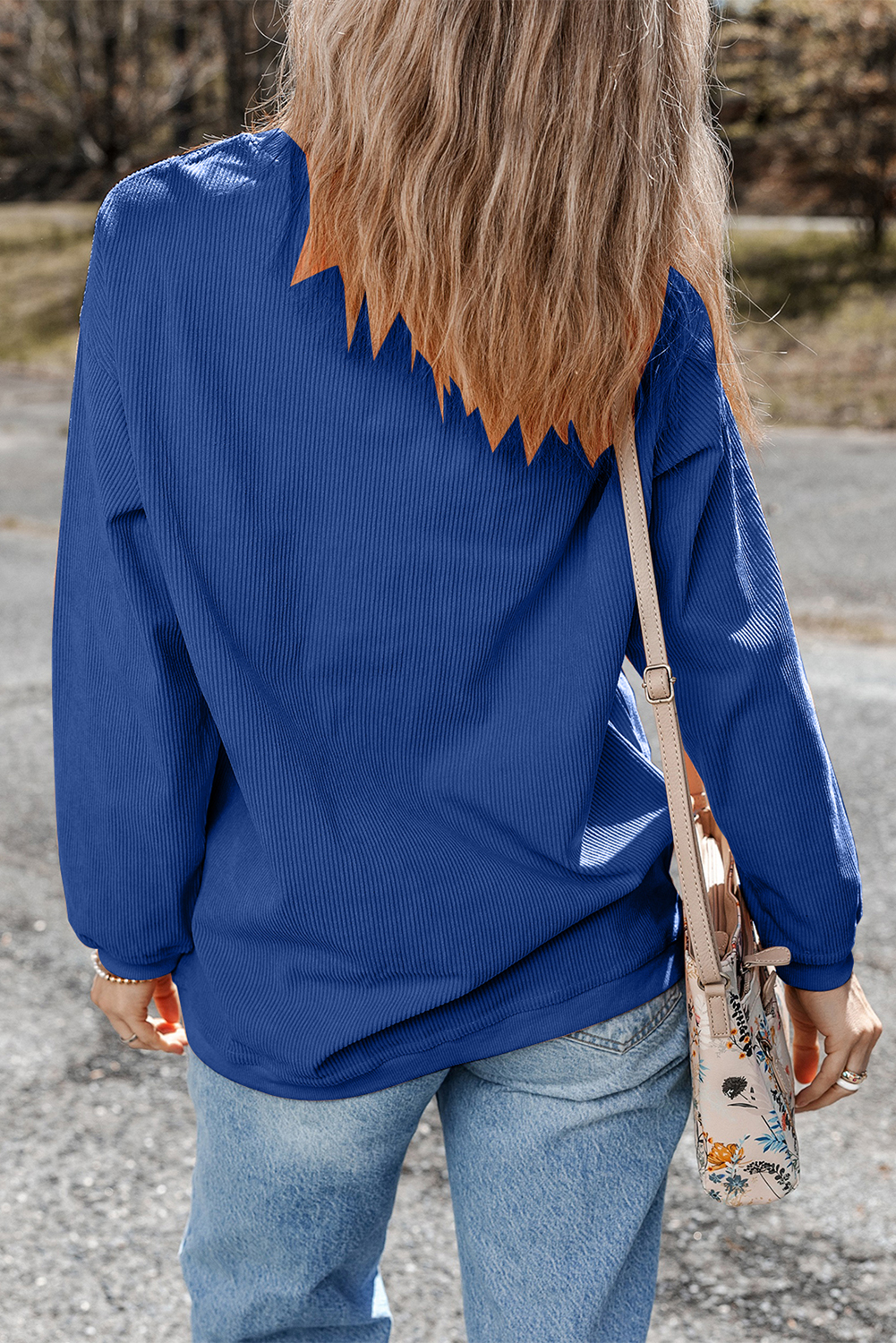 Dark Blue GAME DAY Glitter Detail Ribbed Drop Shoulder Sweatshirt - loveforevers