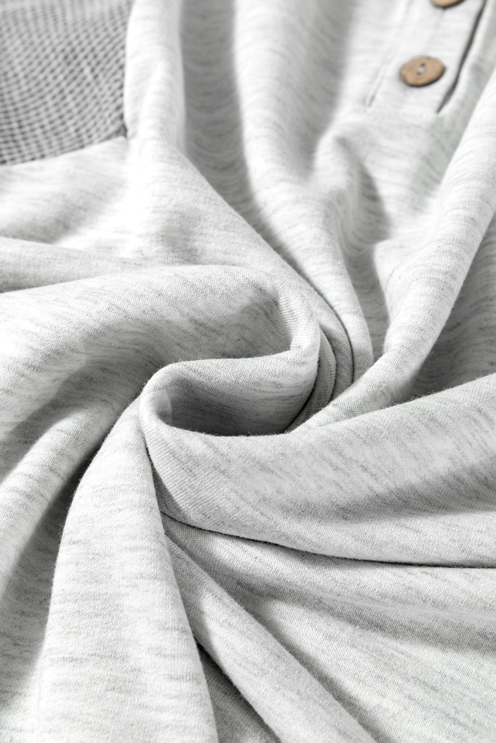 Dearlovers Light Grey Two Tone Contrast Waffle Knit Patched Buttoned V Neck Top - loveforevers