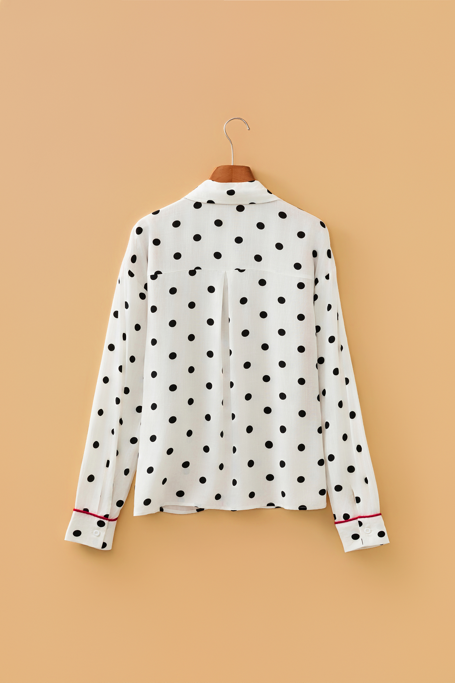 White Polka Dot Print Contrast Piping Elegant Shirt - loveforevers