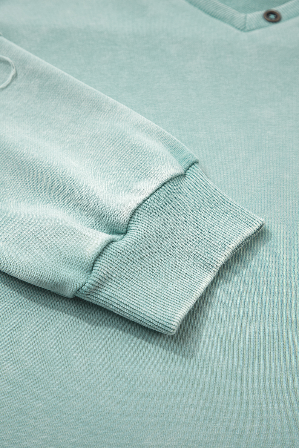 Mist Blue Mineral Wash Exposed Seam Buttoned V Neck Pullover Top - loveforevers