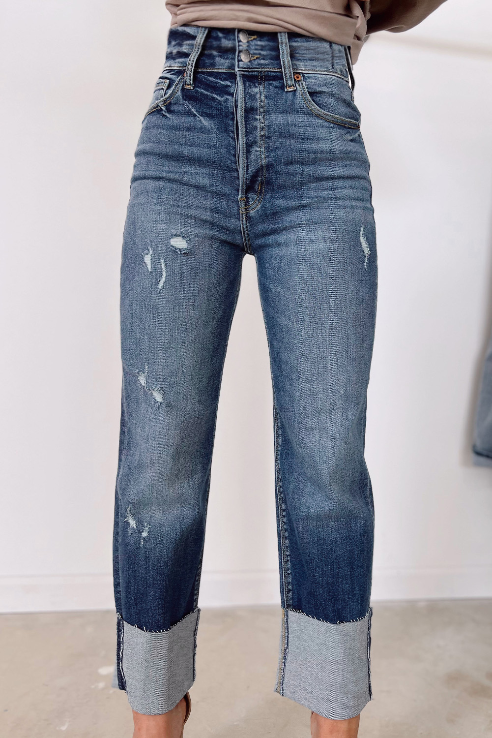 High Waist Distressed Straight Leg Jeans - loveforevers