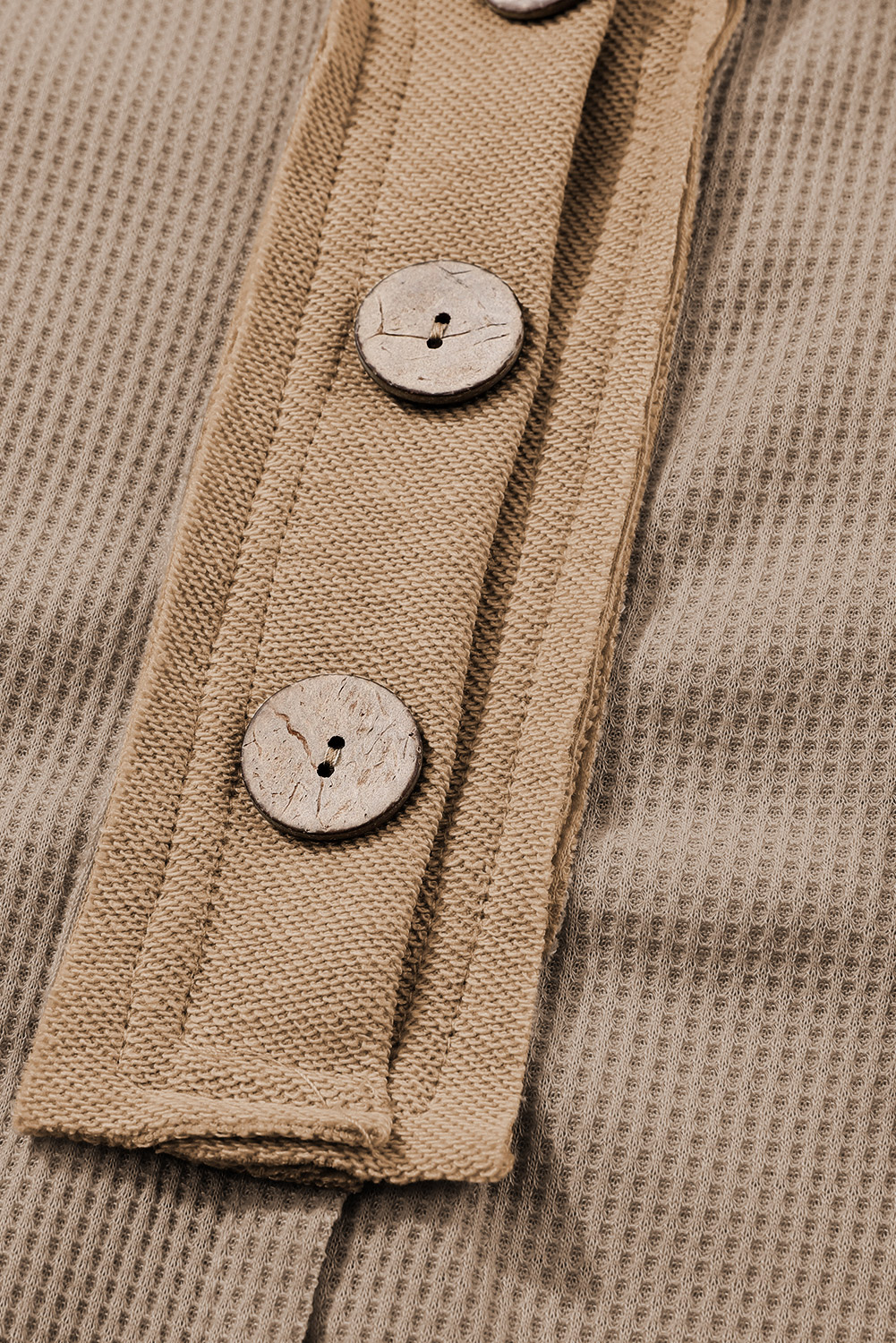 Brown Waffle Knit Buttoned Long Sleeve Top - loveforevers