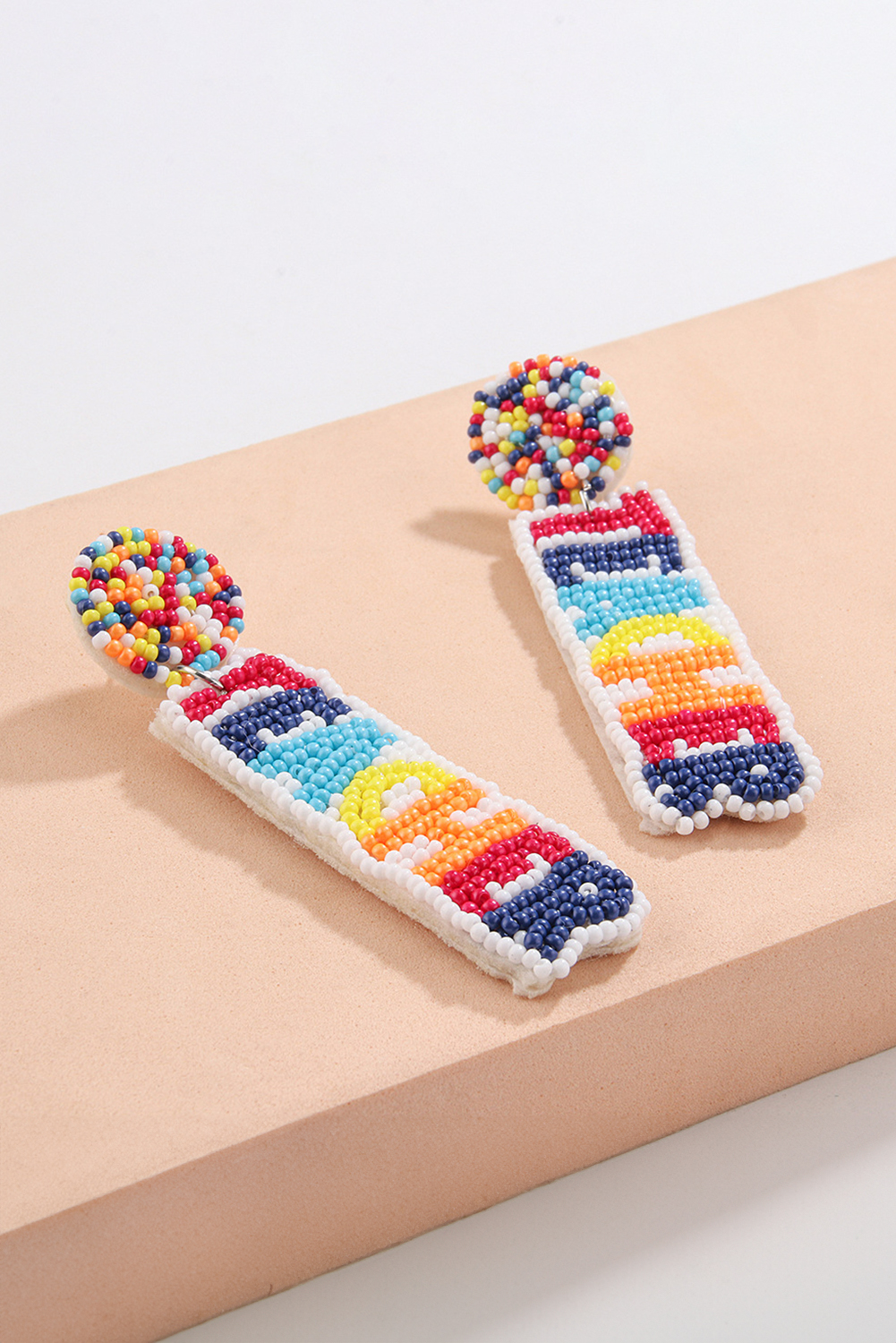 White TEACHER Rice Bead Dangle Earrings - loveforevers