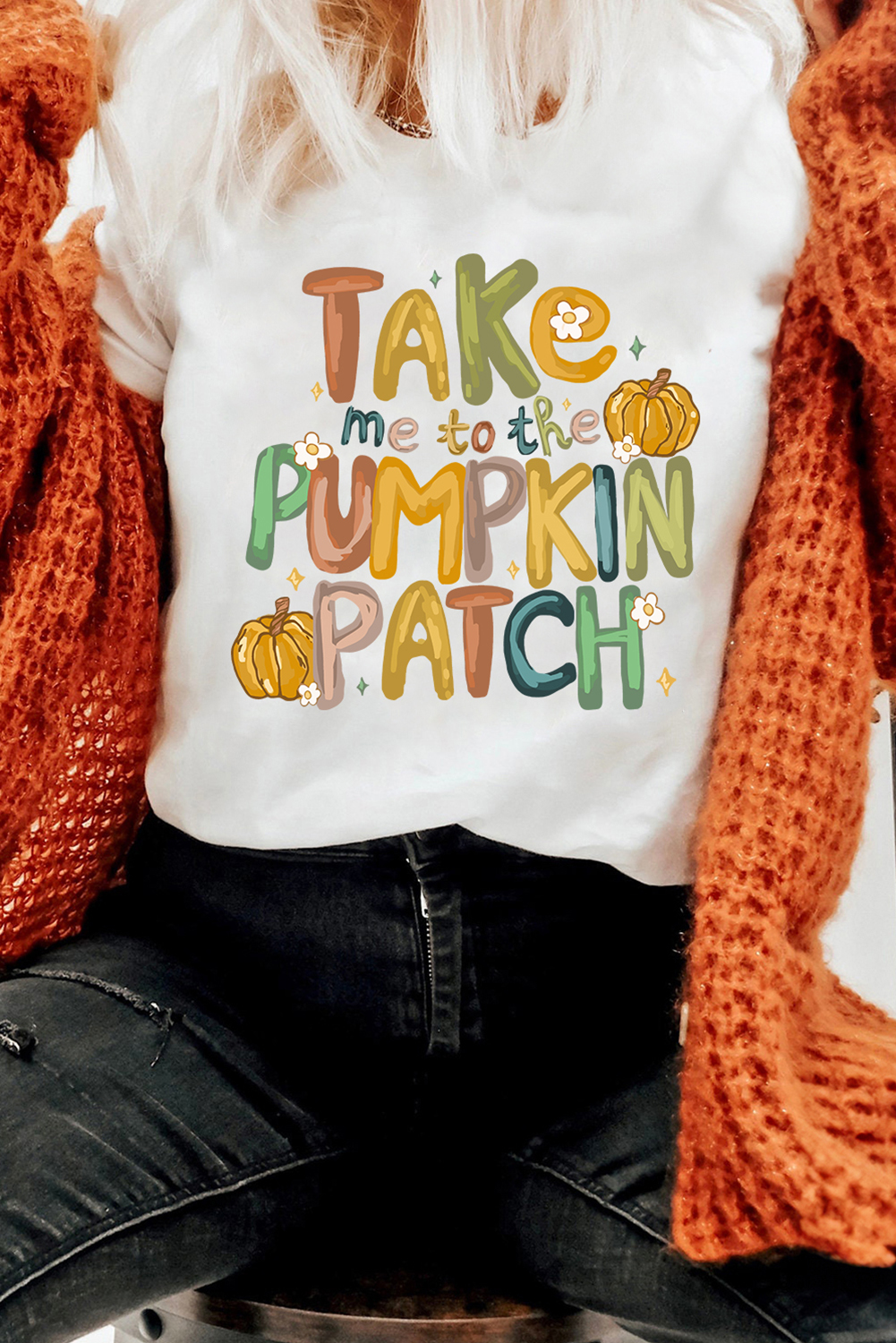 White Take Me To The Pumpkin Patch Cotton Blend T Shirt - loveforevers