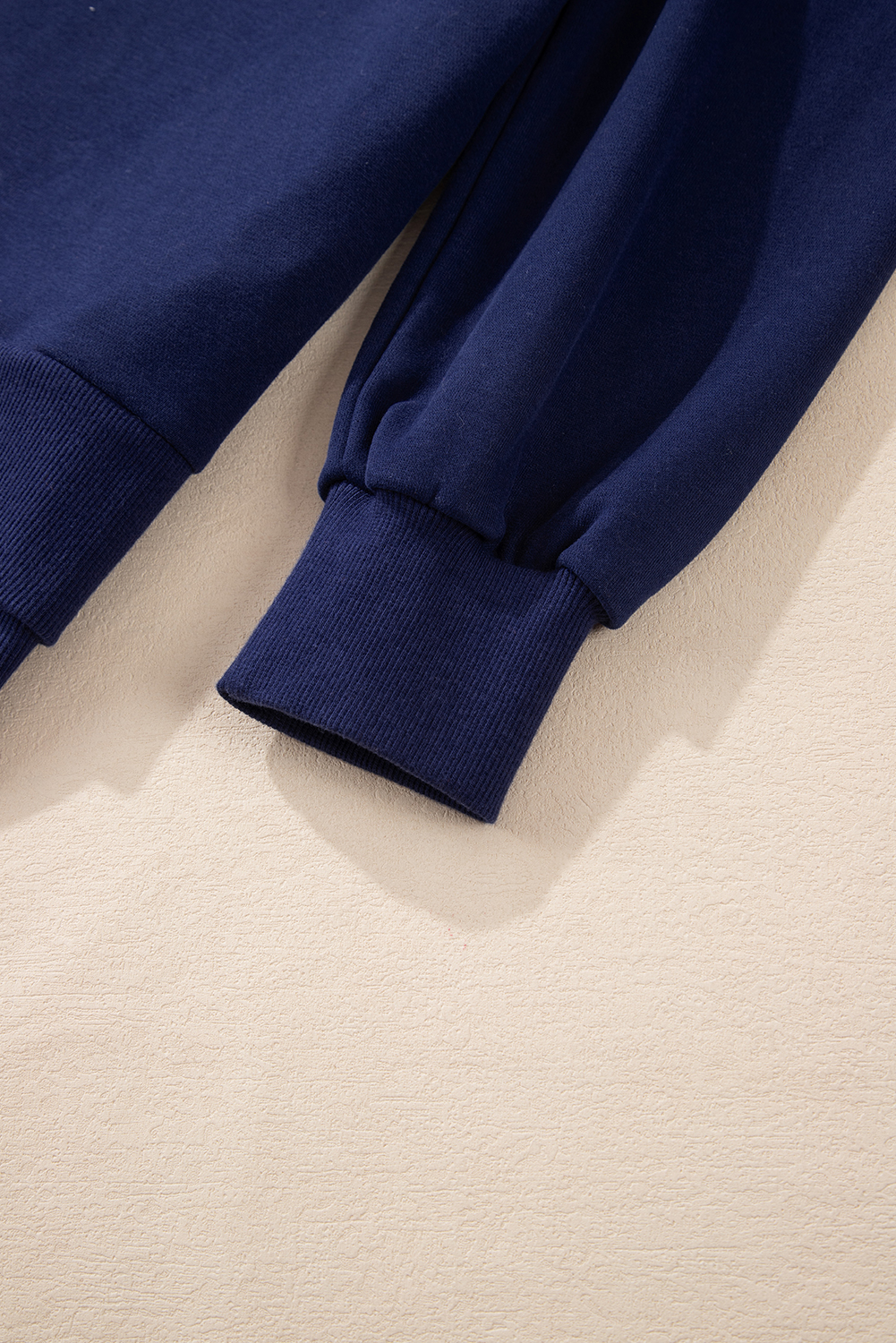 Navy Blue Solid O Neck High Low Hem Pullover Sweatshirt - loveforevers
