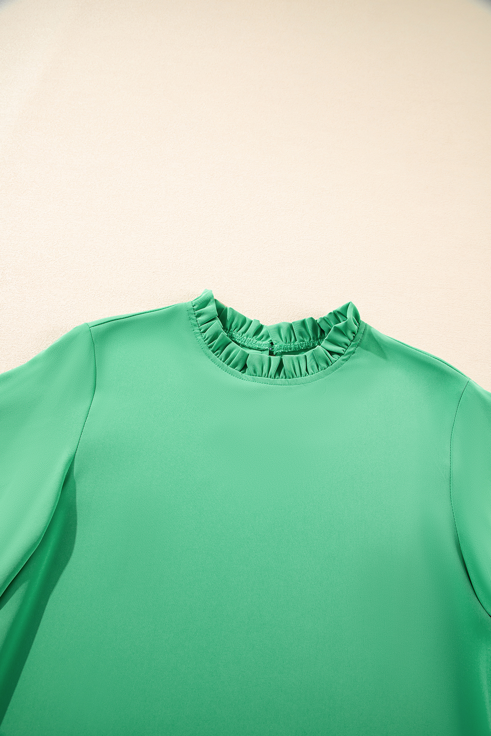 Green Frilly Round Neck Wide Half Sleeve Blouse - loveforevers
