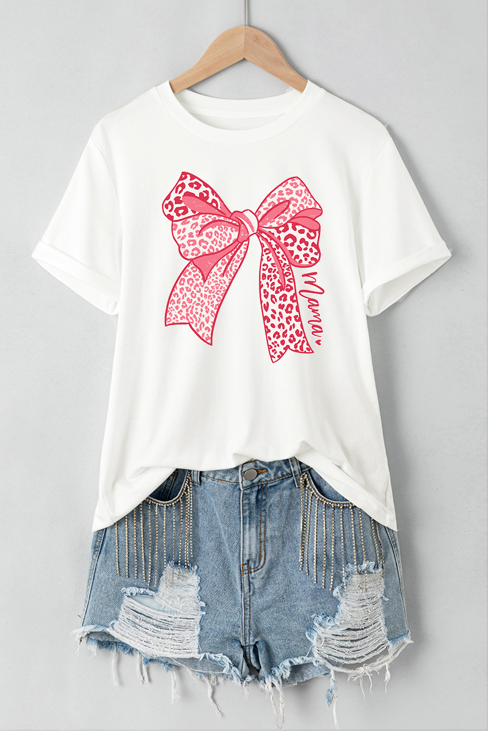 White Leopard Bow Graphic Mothers Day Fashion T Shirt - loveforevers