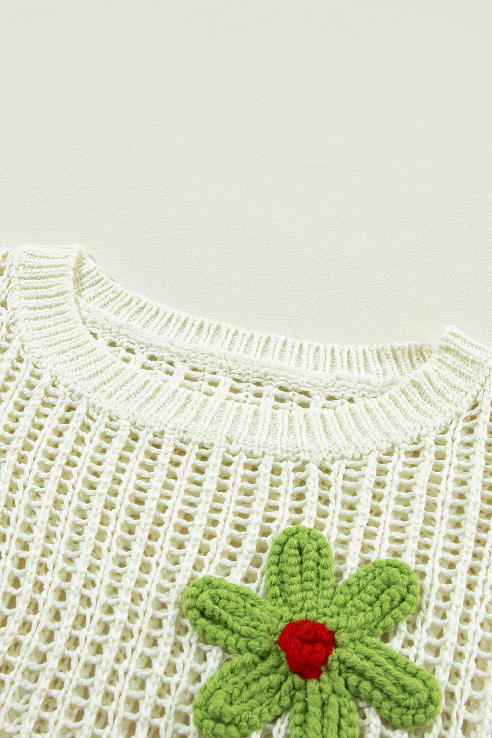 Light French Beige Crochet Flower Hollow-out Sweater T Shirt - loveforevers