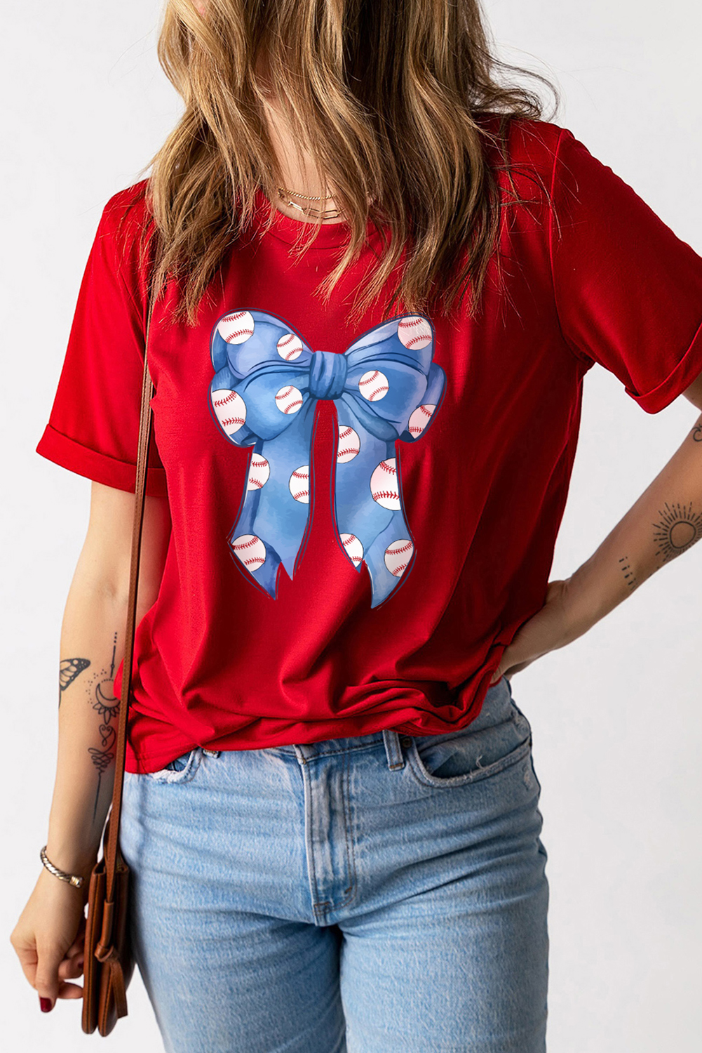 Red Rugby Bowknot Graphic Crew Neck Tee - loveforevers