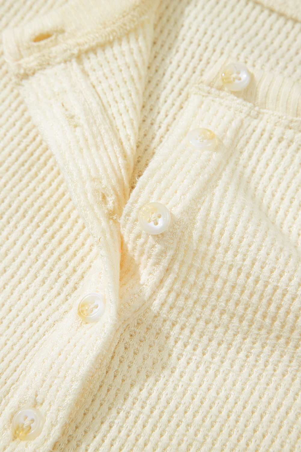 Oatmeal Textured Knit Half Buttons Henley Top - loveforevers