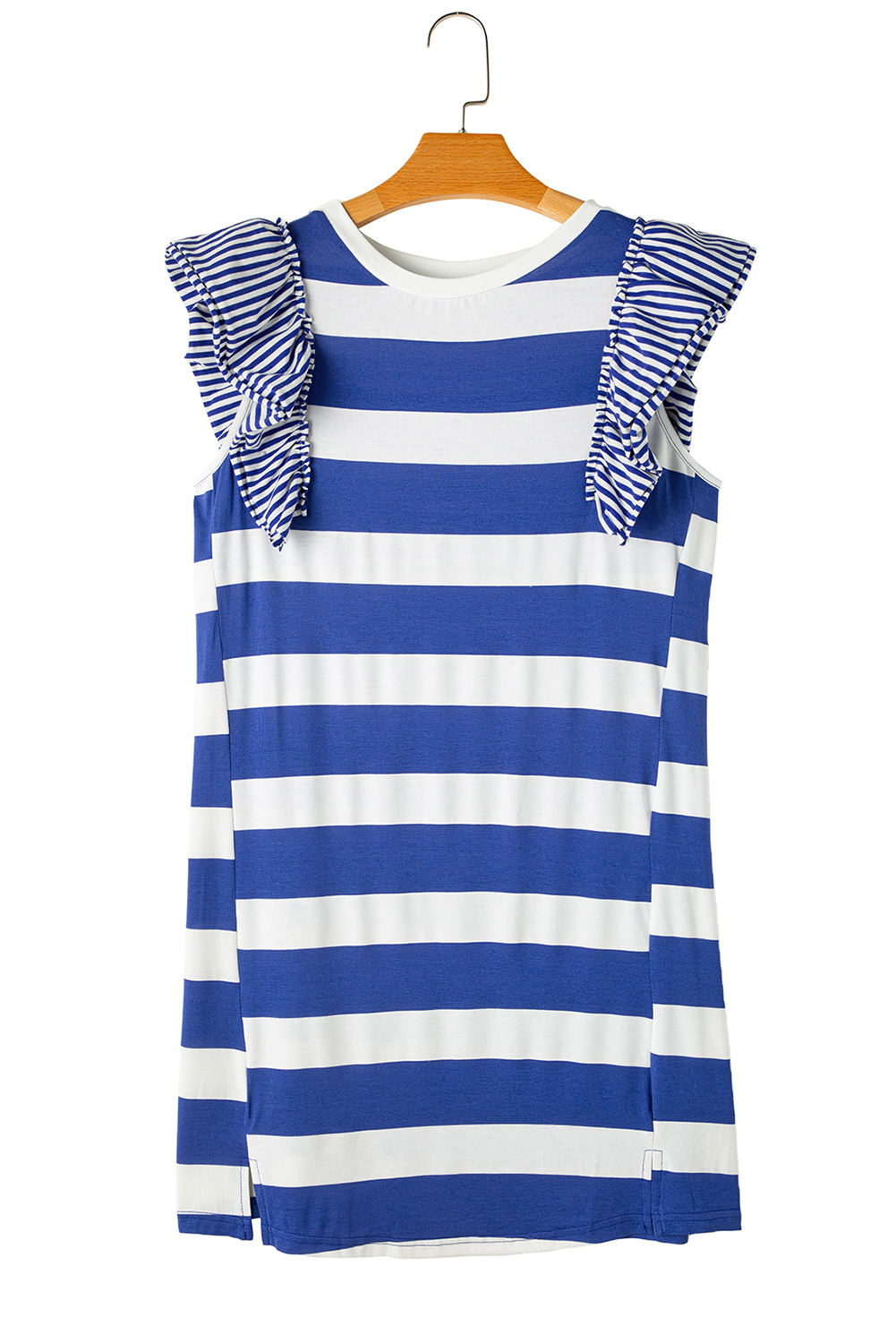 Sky Blue Stripe Contrast Ruffled Sleeve T-shirt Dress - loveforevers