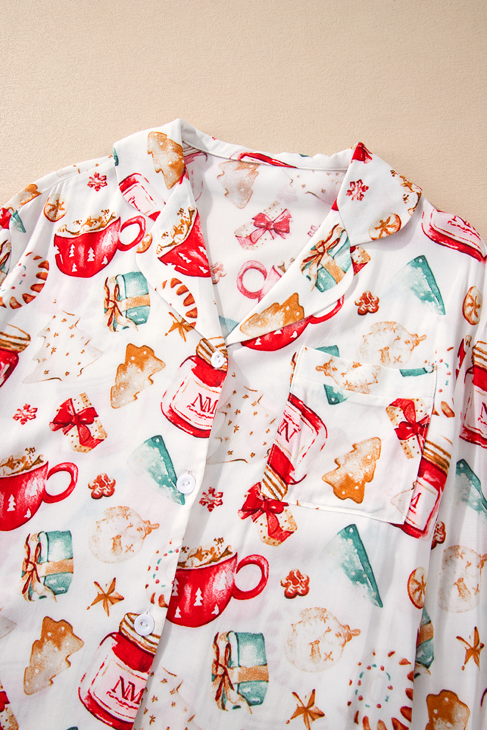 White Christmas Pattern Long Sleeve Shirt and Pants Pajama Set - loveforevers