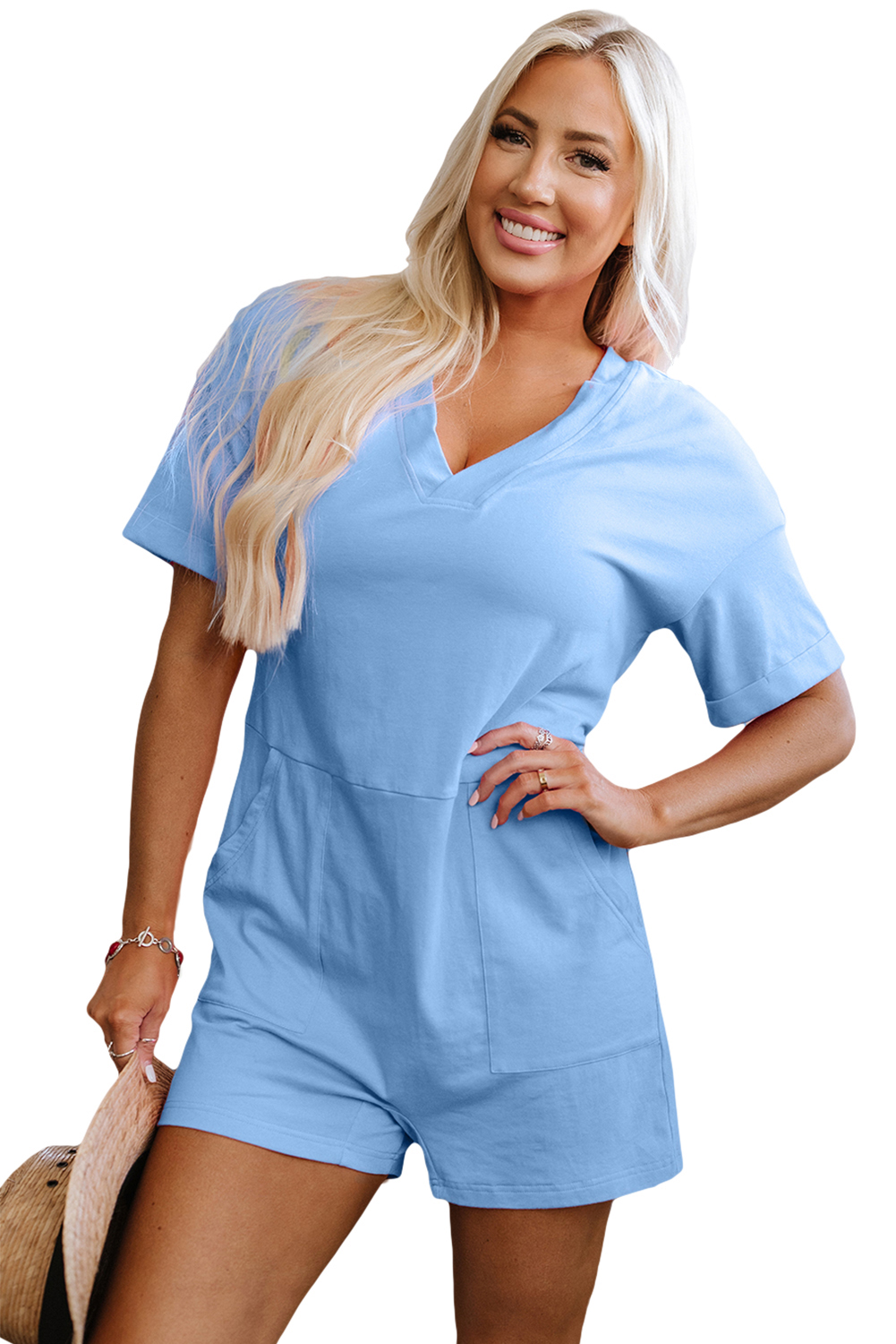 Bonbon Loose Half Sleeve V Neck Knit Romper - loveforevers
