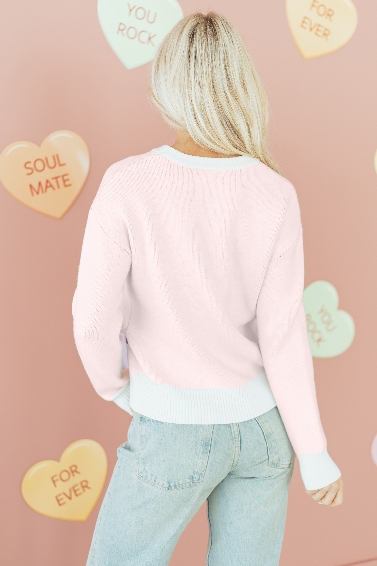 White Cherry Pattern Drop Shoulder Sweater - loveforevers